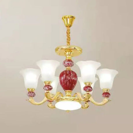 Minimal Frosted Glass Morning Glory Chandelier - Ideal Living Room Hanging Lamp 6 / Red