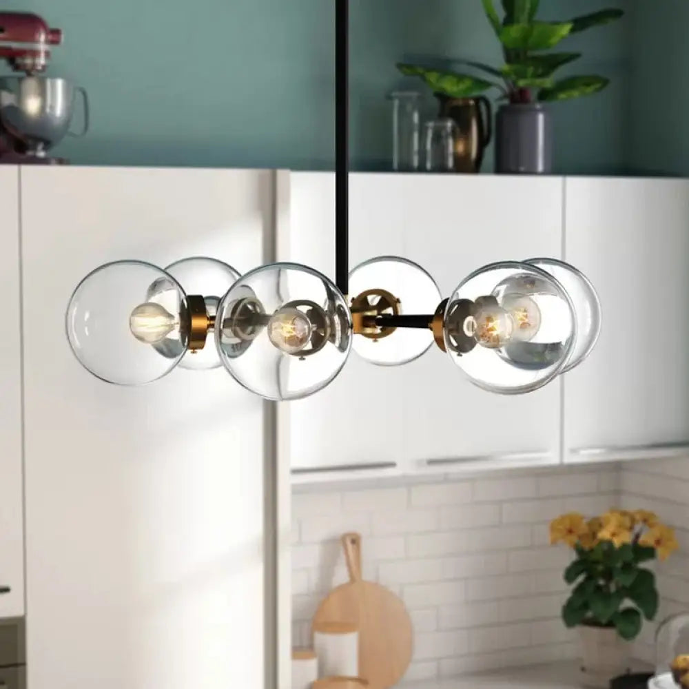 Minimal Gold & Black Bubble Chandelier - 6 Light Glass Pendant Lighting Gold-Black / Clear