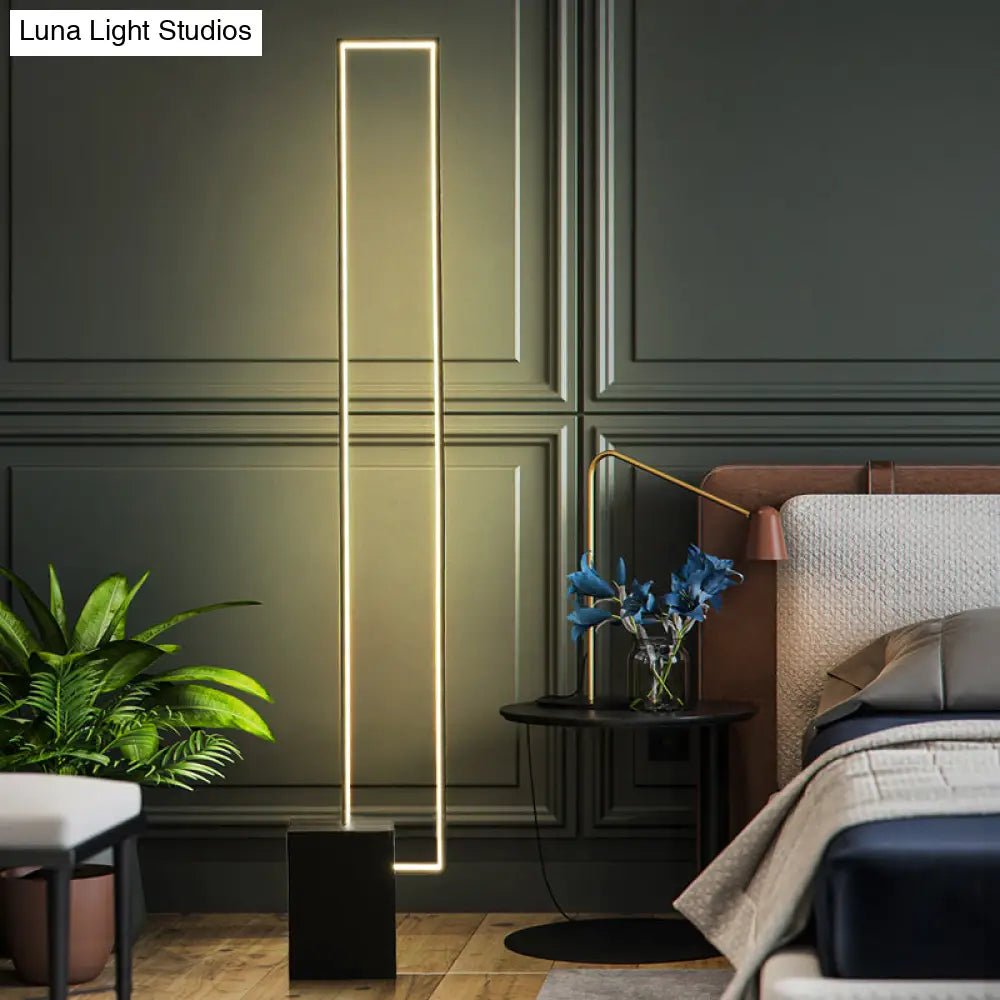 Minimal Led Black Floor Lamp With Metallic Rectangle Frame - Ideal For Bedroom Reading