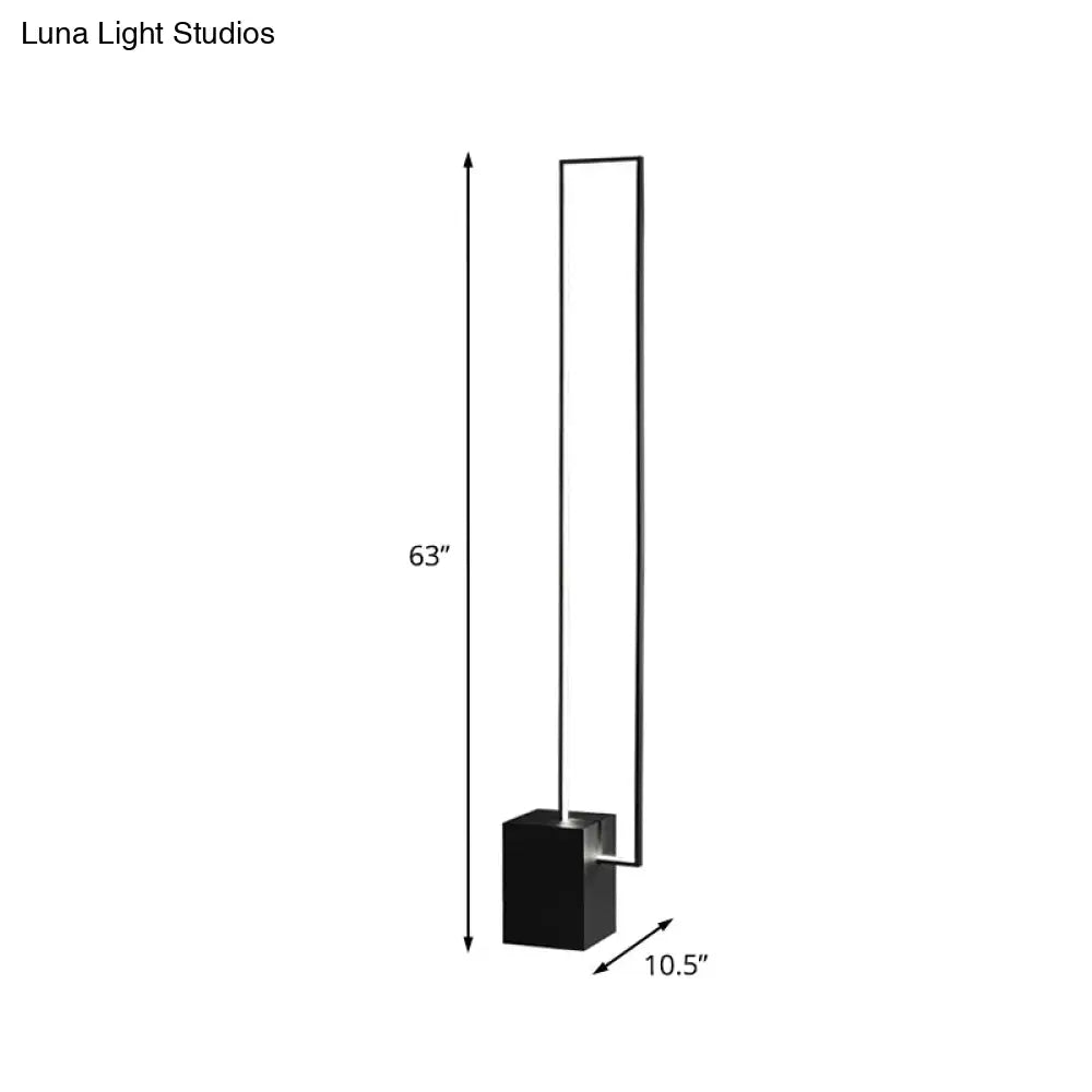 Minimal Led Black Floor Lamp With Metallic Rectangle Frame - Ideal For Bedroom Reading