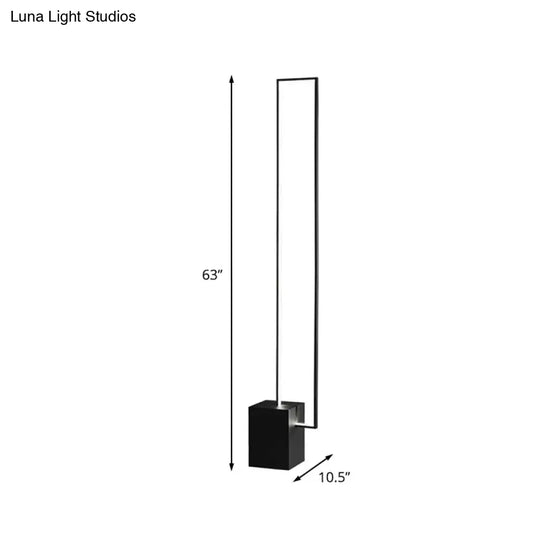 Minimal Led Black Floor Lamp With Metallic Rectangle Frame - Ideal For Bedroom Reading