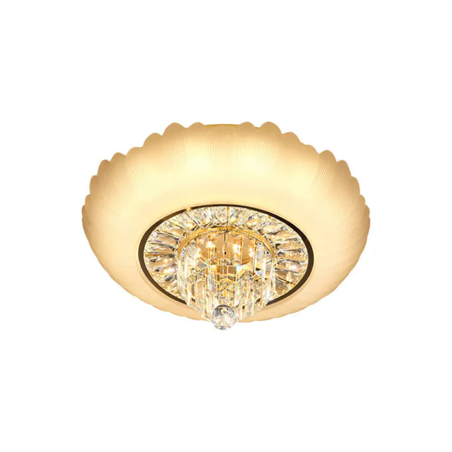 Minimal Led Crystal Flush Light Fixture With Amber Glass Shade - Ceiling Mount For Living Room