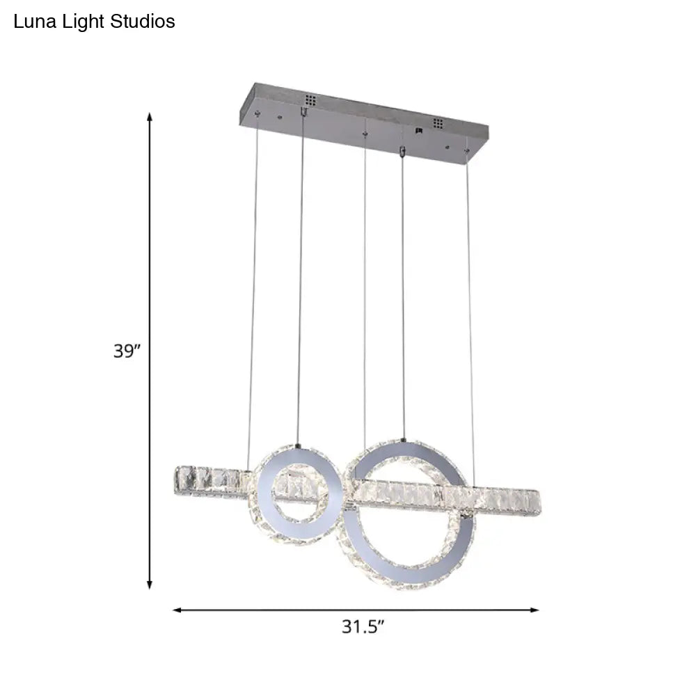 Minimal Linear Led Ceiling Pendant Lamp With Crystal Hoops Down Lighting In Stainless Steel