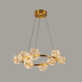 Minimal Living Room Led Chandelier - Gold Pendant Lighting With Clear Glass Orb Shade 9 / Natural