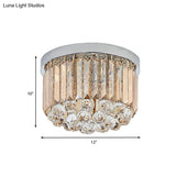 Minimal Round Crystal Orb Flush Mount Light With 4 - Head Design In Chrome - Close To Ceiling