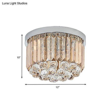 Minimal Round Crystal Orb Flush Mount Light With 4 - Head Design In Chrome - Close To Ceiling
