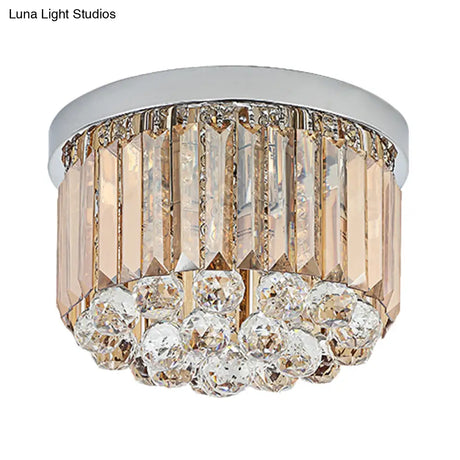 Minimal Round Crystal Orb Flush Mount Light With 4 - Head Design In Chrome - Close To Ceiling
