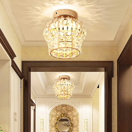 Minimal Style Clear Crystal Block Led Flush Mount Lantern/Cylinder Porch Ceiling Light - Gold / A