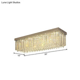 Minimal Style Clear Crystal Rectangle Flush Light With 10 Heads - Nickel Ceiling Mounted Fixture