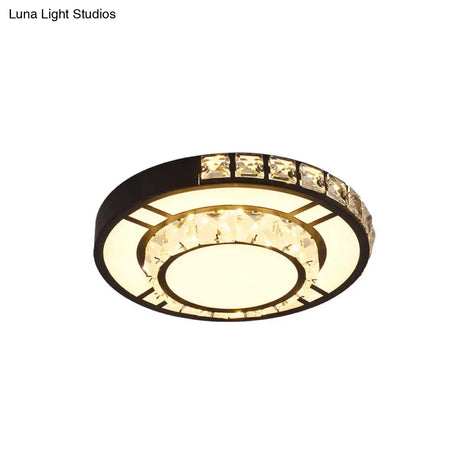 Minimal Style Crystal Led Flush Mount Light Fixture - Black (Square/Round) For Bedroom Ceiling