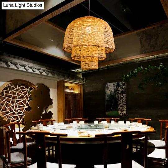Minimalist 1-Head Bamboo Suspension Pendant Ceiling Light For Tea Room Wood / 31.5’’ B