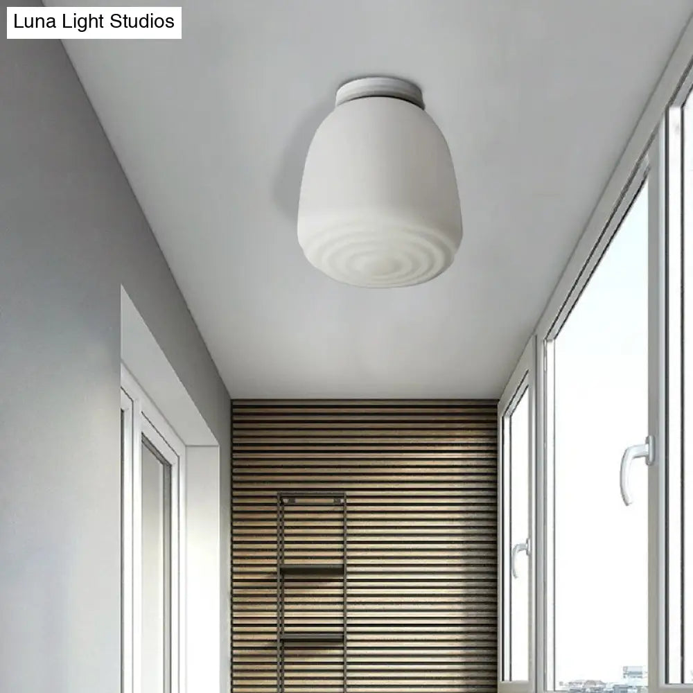 Minimalist 1 Head Flush Mount Lantern Light With Opal Glass Shade For Kitchen - 6’/8’ W Cone