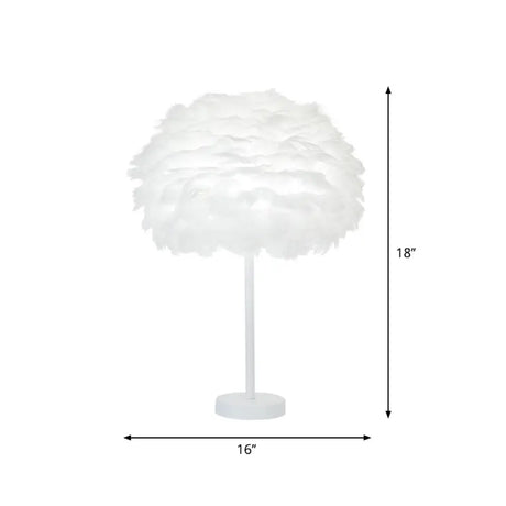 Minimalist 1-Head White Oval Table Lamp - Layered Feather Night Light 12/16 Width