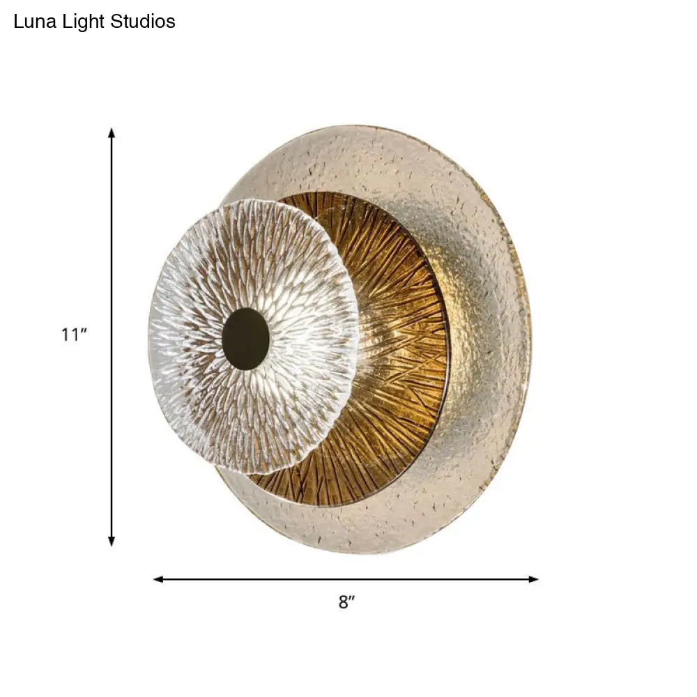 Minimalist 1-Light Brown Ribbed Glass Bell Sconce Wall Mount Lamp For Living Room