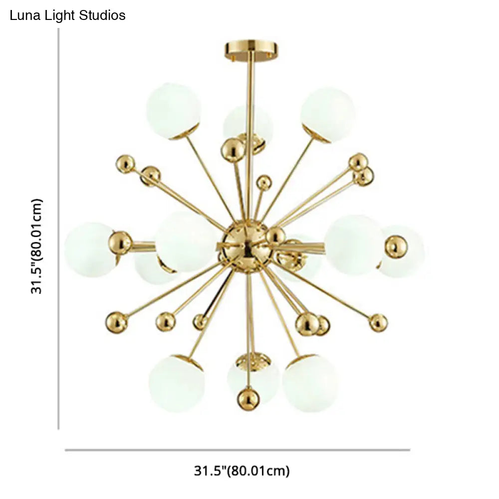 Minimalist 12-Light Cream Glass Pendant Light For Living Room - Golden Dandelion Chandelier