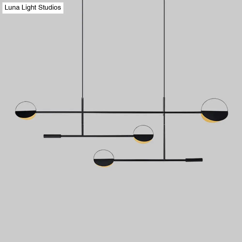 Minimalist 3-Arm Pendant Light With 4 Bulbs For Dining Room Island Black