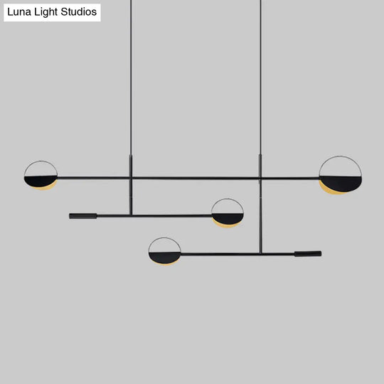 Minimalist 3-Arm Pendant Light With 4 Bulbs For Dining Room Island Black