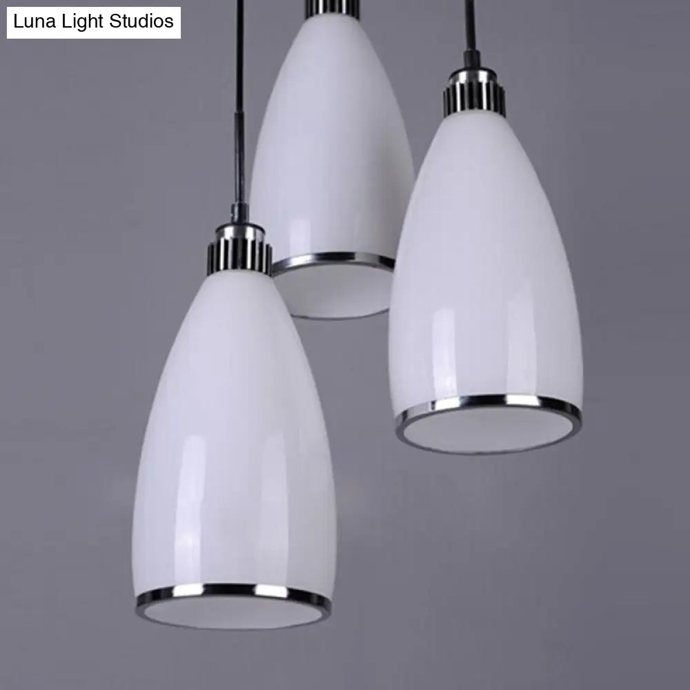 Sleek Satin Opal Glass Cluster Pendant - Minimalist Chrome 3-Light Suspension For Dining Room /