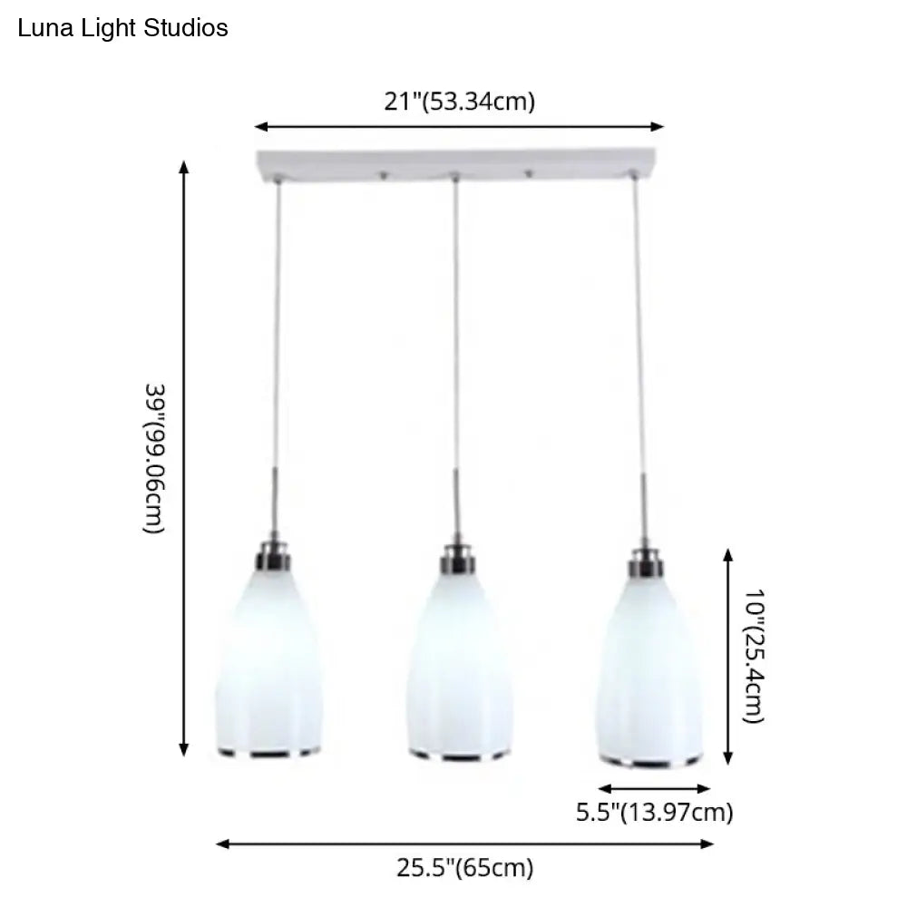 Sleek Satin Opal Glass Cluster Pendant - Minimalist Chrome 3-Light Suspension For Dining Room