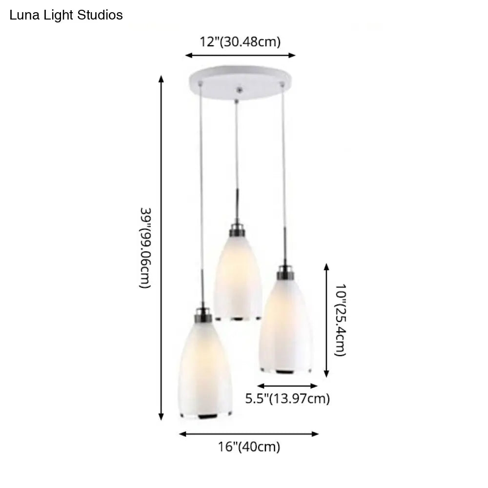 Sleek Satin Opal Glass Cluster Pendant - Minimalist Chrome 3-Light Suspension For Dining Room