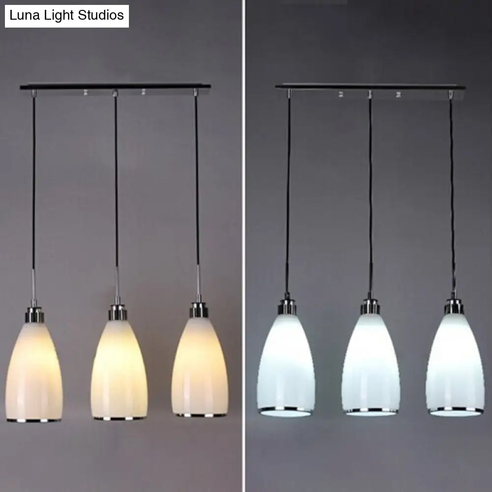 Sleek Satin Opal Glass Cluster Pendant - Minimalist Chrome 3-Light Suspension For Dining Room