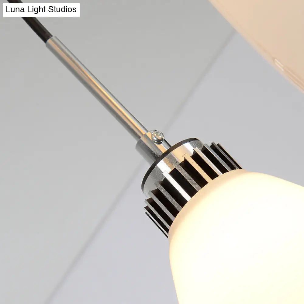 Sleek Satin Opal Glass Cluster Pendant - Minimalist Chrome 3-Light Suspension For Dining Room