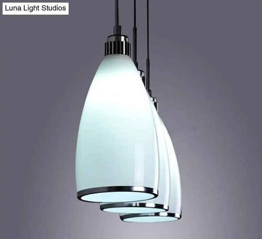 Sleek Satin Opal Glass Cluster Pendant - Minimalist Chrome 3-Light Suspension For Dining Room