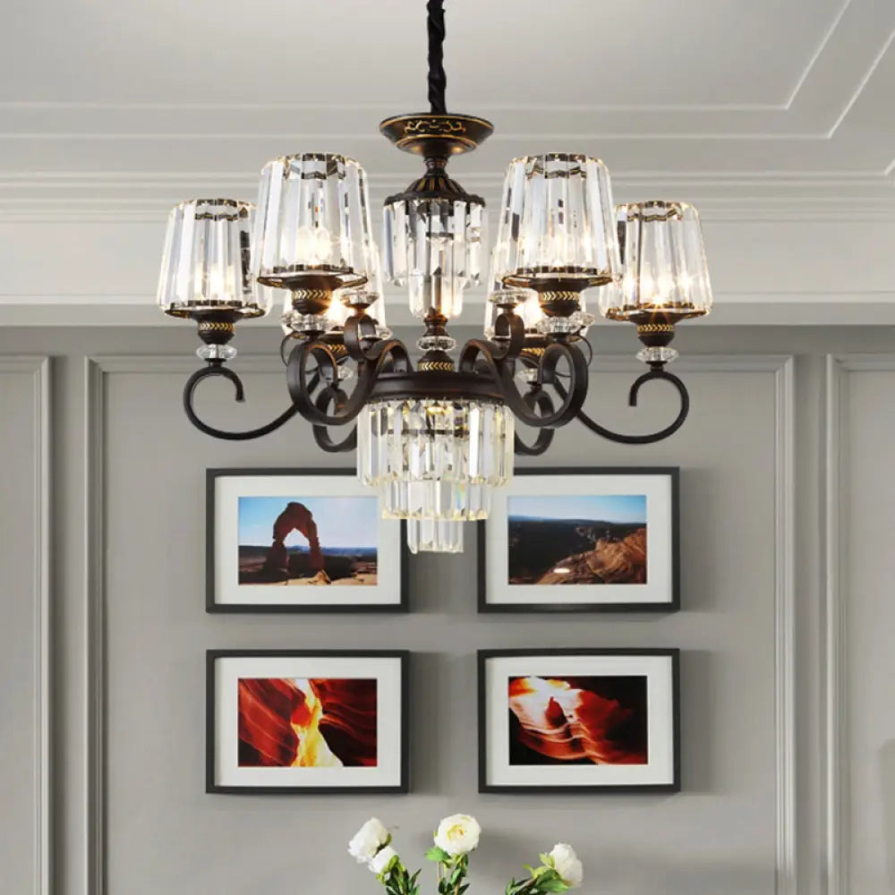 Minimalist 3-Tier Black Crystal Chandelier - 3/6 Lights With Conical Shade 6 /