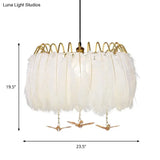 Minimalist 4-Head White Feather Metal Chandelier Light Fixture For Bedroom