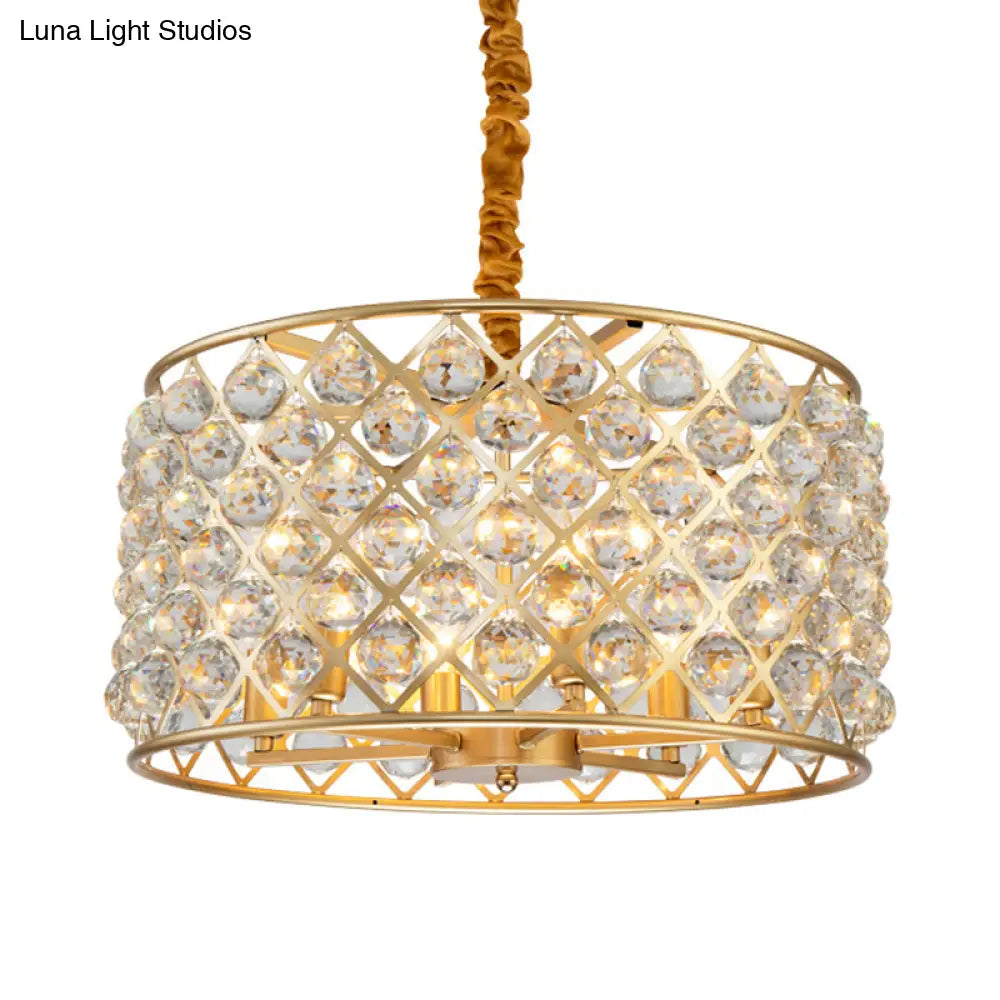 Minimalist 6-Light Crystal Ball Pendulum Chandelier In Gold Finish - Lattice Diamond Design For