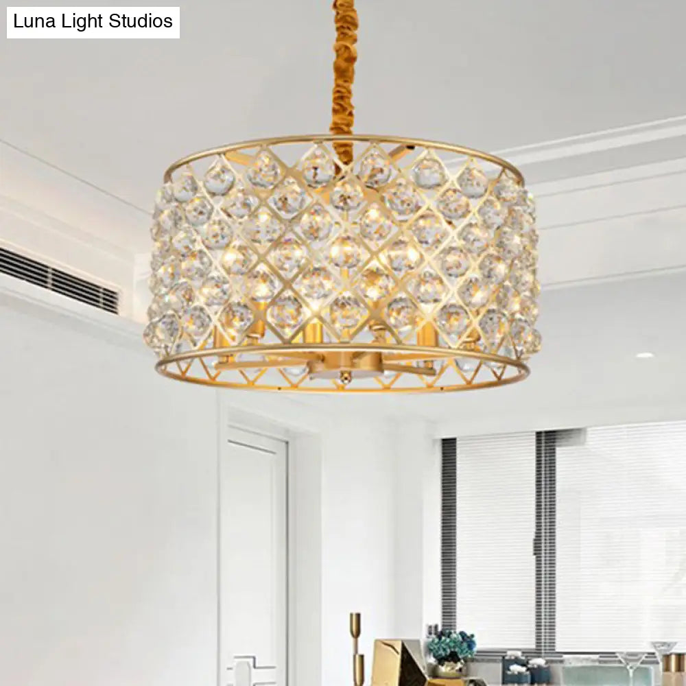 Minimalist 6-Light Crystal Ball Pendulum Chandelier In Gold Finish - Lattice Diamond Design For