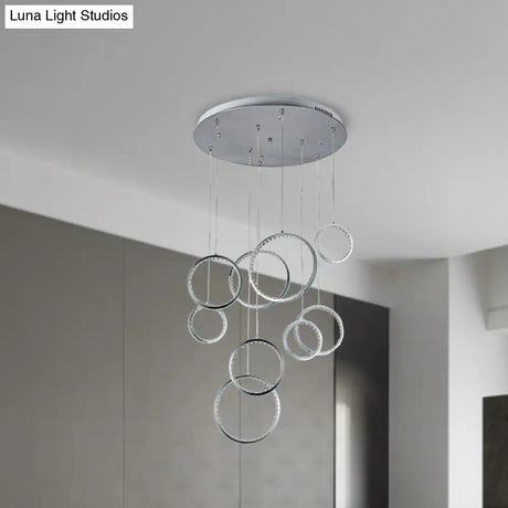 Minimalist 9-Light Circle Crystal Cluster Pendant Light In Warm Nickel Finish