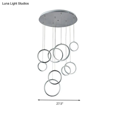 Minimalist 9-Light Circle Crystal Cluster Pendant Light In Warm Nickel Finish