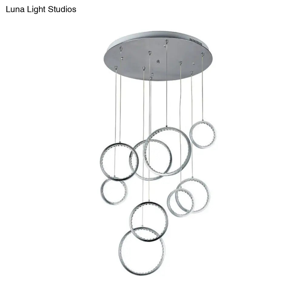 Minimalist Circle Crystal Pendant Light With 9 Warm Lights