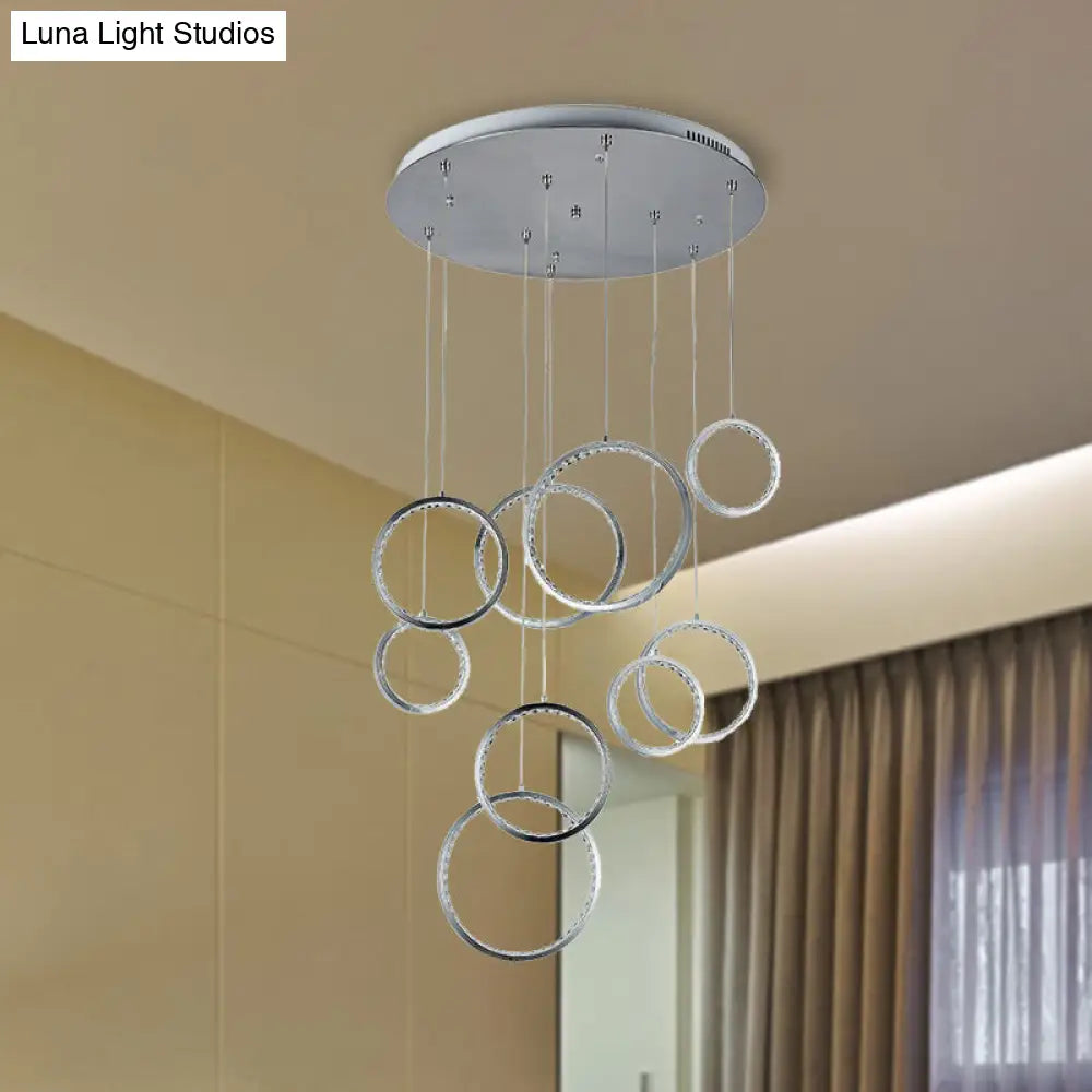 Minimalist Circle Crystal Pendant Light With 9 Warm Lights Nickel