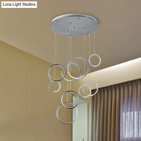 Minimalist Circle Crystal Pendant Light With 9 Warm Lights Nickel