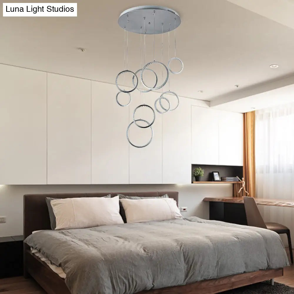 Minimalist Circle Crystal Pendant Light With 9 Warm Lights