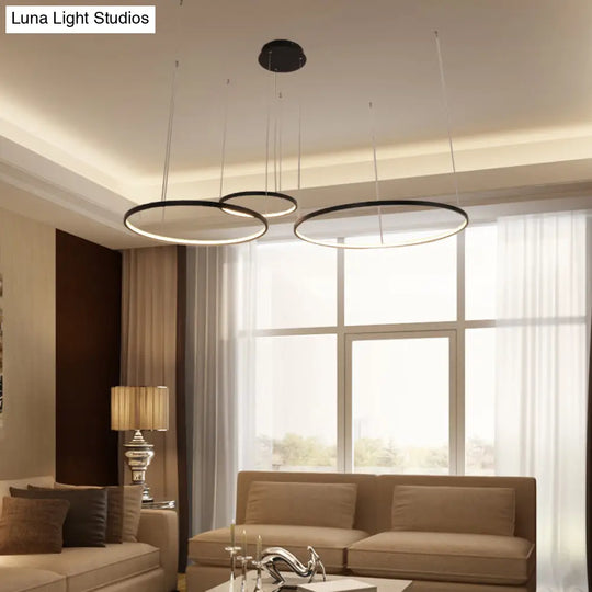 Minimalist Acrylic Chandelier Light - Black Circular Pendant Fixture (1/2/3 Lights) In White/Warm 3