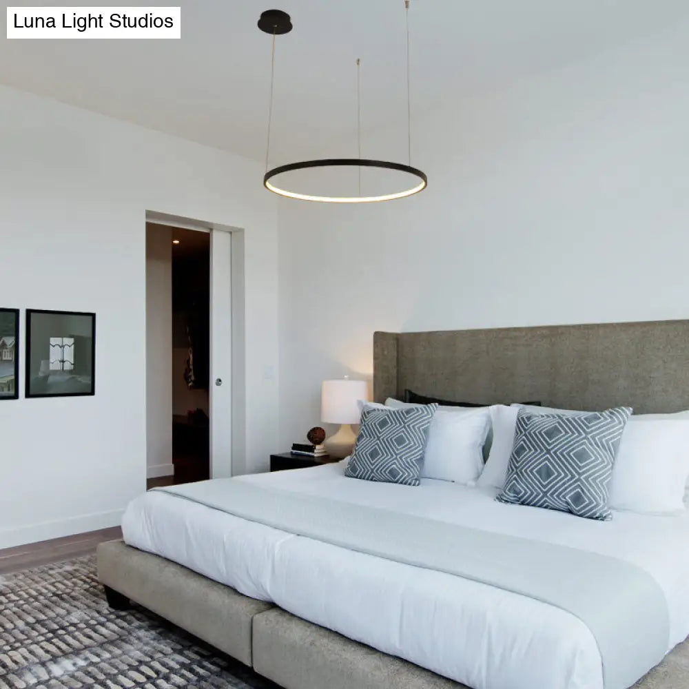 Minimalist Acrylic Chandelier Light - Black Circular Pendant Fixture (1/2/3 Lights) In White/Warm 1
