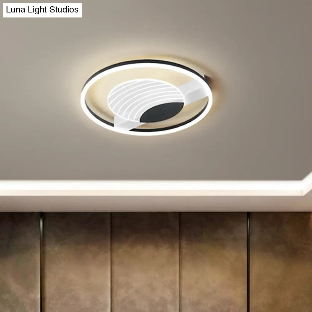 Minimalist Acrylic Circle Flush Mount Lamp In Black/Gold With Led 16/19.5 Inch Wide Wave Pattern