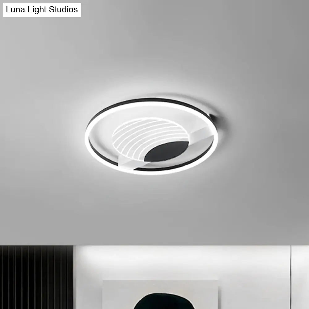 Minimalist Acrylic Circle Flush Mount Lamp In Black/Gold With Led 16/19.5 Inch Wide Wave Pattern