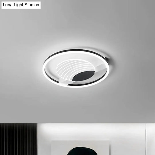 Minimalist Acrylic Circle Flush Mount Lamp In Black/Gold With Led 16/19.5 Inch Wide Wave Pattern
