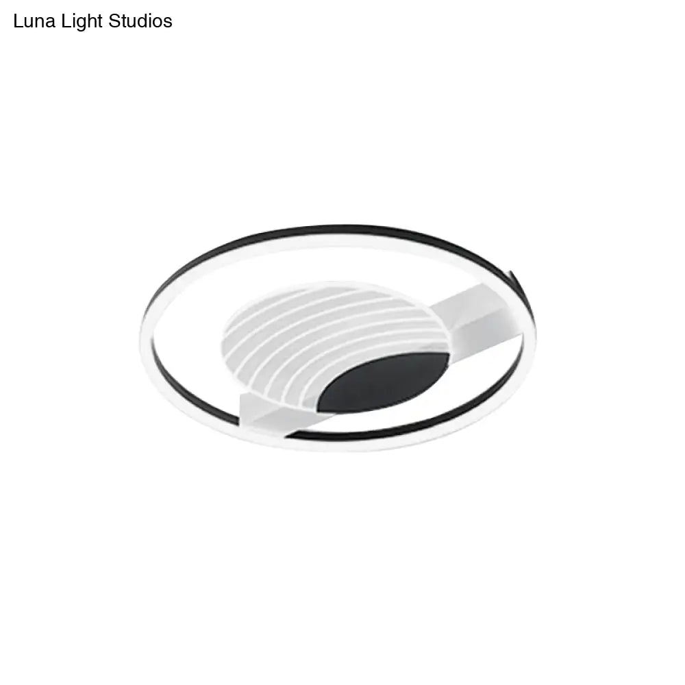 Minimalist Acrylic Circle Flush Mount Lamp In Black/Gold With Led 16/19.5 Inch Wide Wave Pattern
