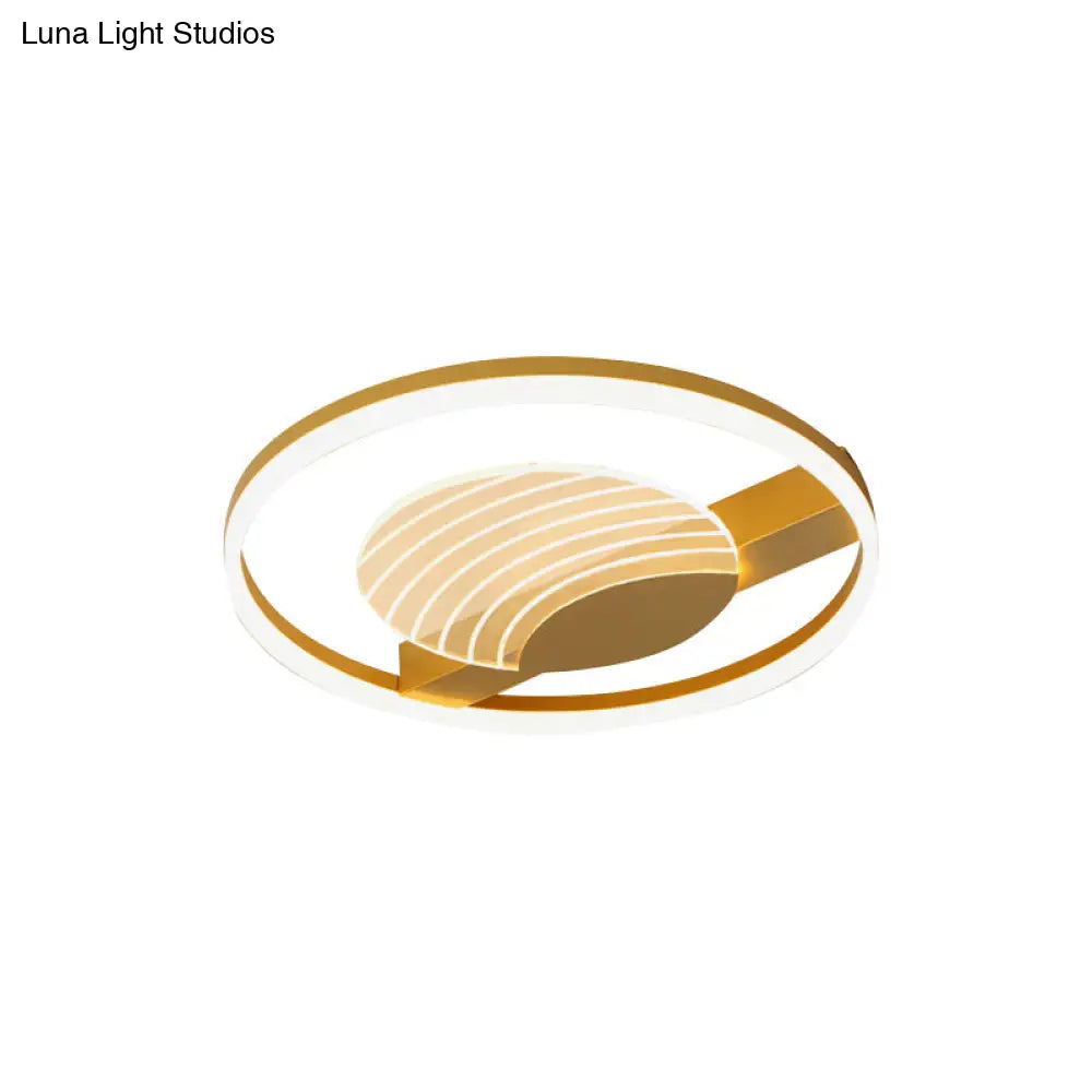 Minimalist Acrylic Circle Flush Mount Lamp In Black/Gold With Led 16/19.5 Inch Wide Wave Pattern