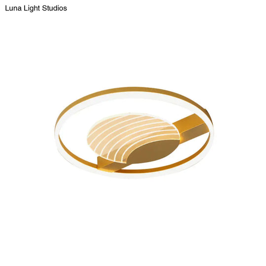 Minimalist Acrylic Circle Flush Mount Lamp In Black/Gold With Led 16/19.5 Inch Wide Wave Pattern