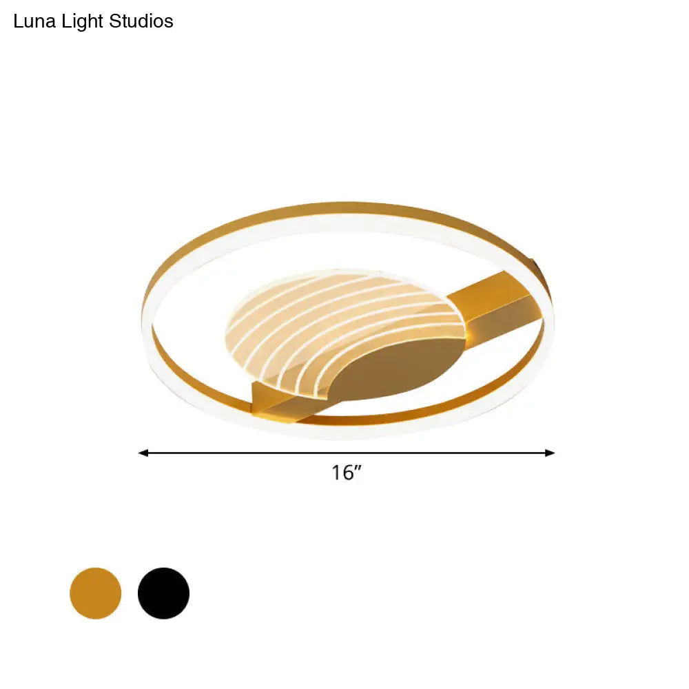 Minimalist Acrylic Circle Flush Mount Lamp In Black/Gold With Led 16/19.5 Inch Wide Wave Pattern