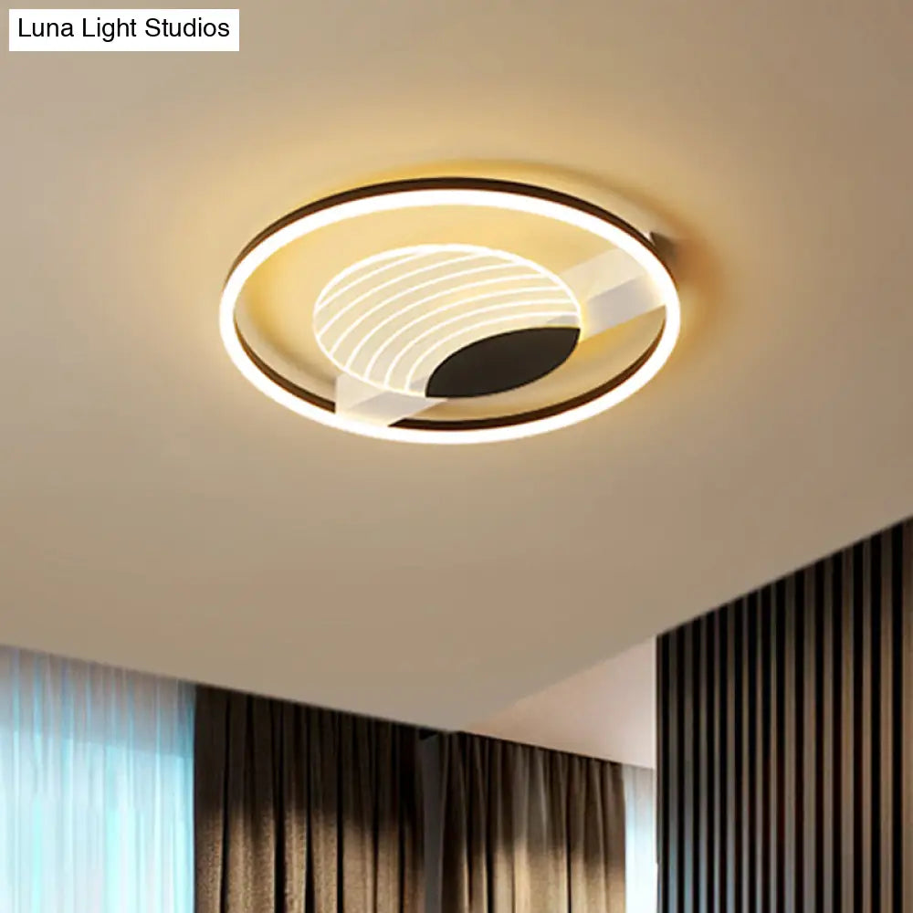 Minimalist Acrylic Circle Flush Mount Lamp In Black/Gold With Led 16/19.5 Inch Wide Wave Pattern