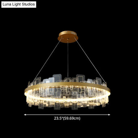 Minimalist Acrylic Gold Loop Led Chandelier Stylish Pendant Light For Living Room
