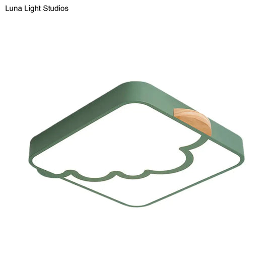 Minimalist Acrylic Led Ceiling Flush Mount In Grey/White/Green With Wood Detail