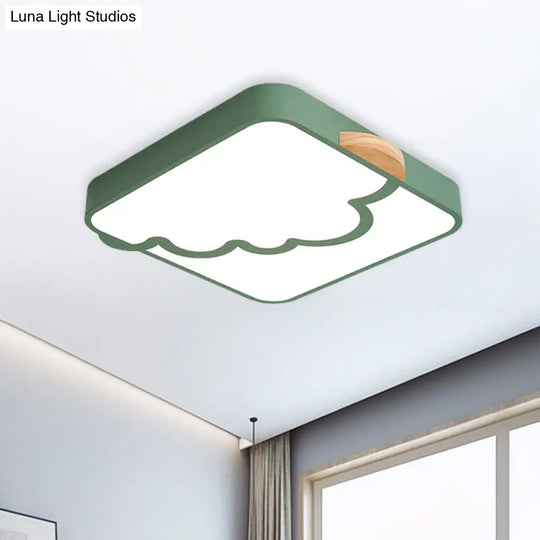 Minimalist Acrylic Led Ceiling Flush Mount In Grey/White/Green With Wood Detail